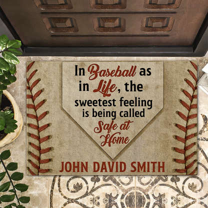Personalized Baseball Doormat - Safe at Home Quote Custom Name Welcome Mat-DM-NM42-HN18080651-web
