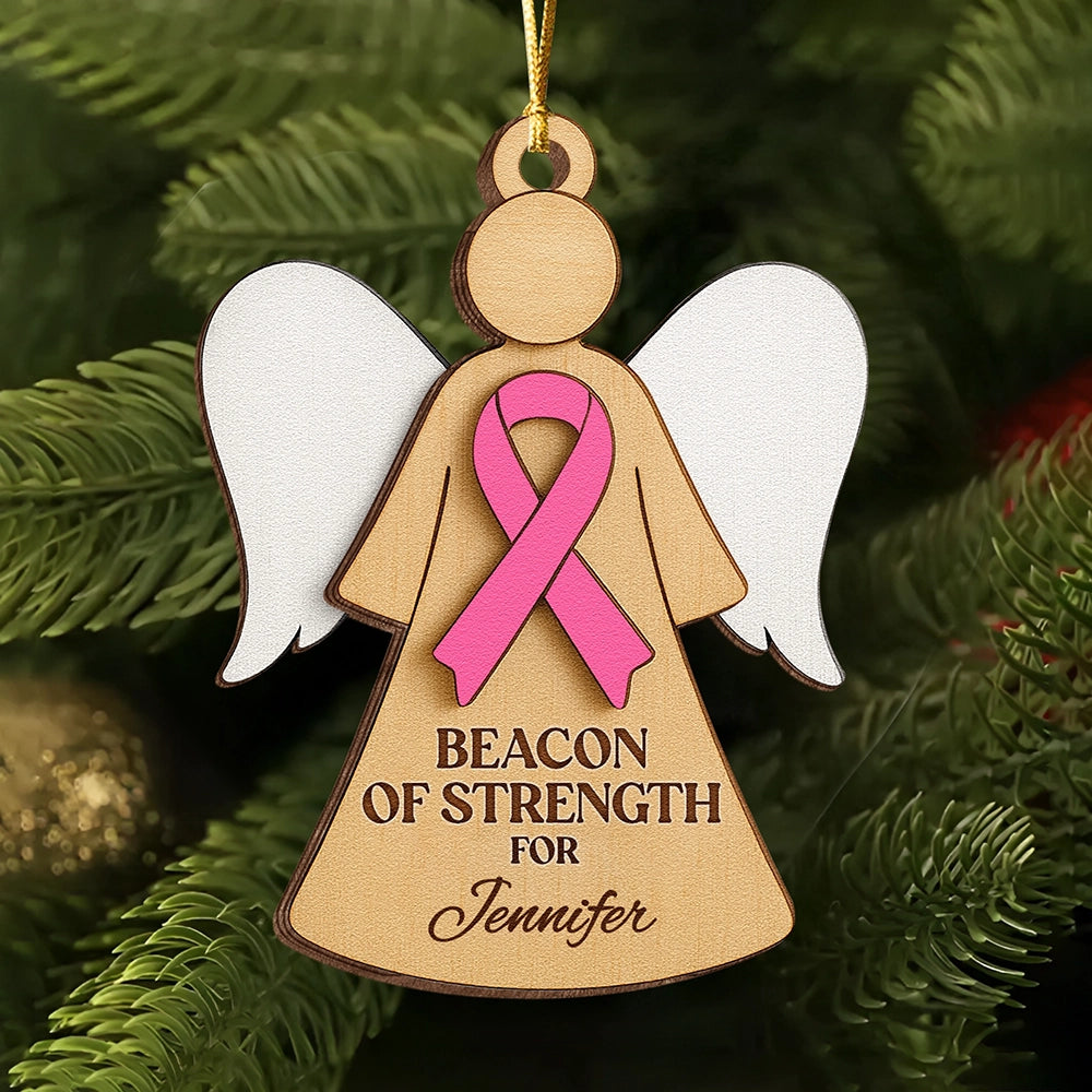 Personalized Breast Cancer Awareness Wooden Ornament - 2 Layer Angel Keepsake Gift-UWOCP2A-HN24-HN17081438web1