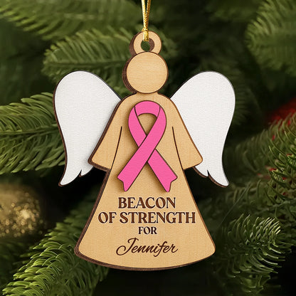 Personalized Breast Cancer Awareness Wooden Ornament - 2 Layer Angel Keepsake Gift-UWOCP2A-HN24-HN17081438web1
