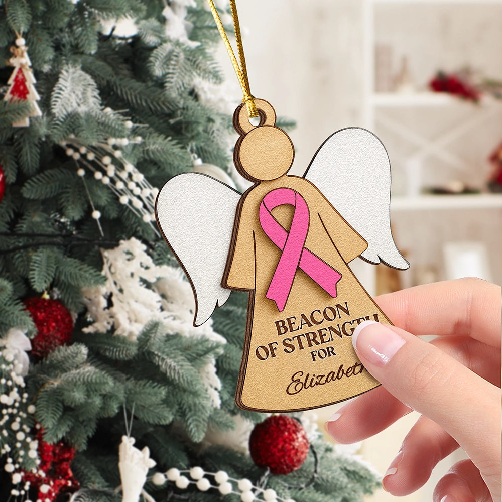 Personalized Breast Cancer Awareness Wooden Ornament - 2 Layer Angel Keepsake Gift-UWOCP2A-HN24-HN17081438web2