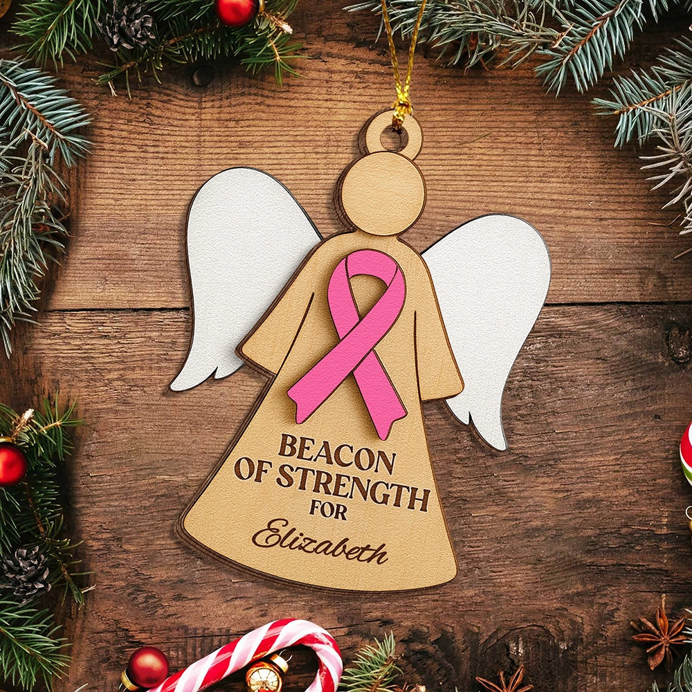 Personalized Breast Cancer Awareness Wooden Ornament - 2 Layer Angel Keepsake Gift-UWOCP2A-HN24-HN17081438web3