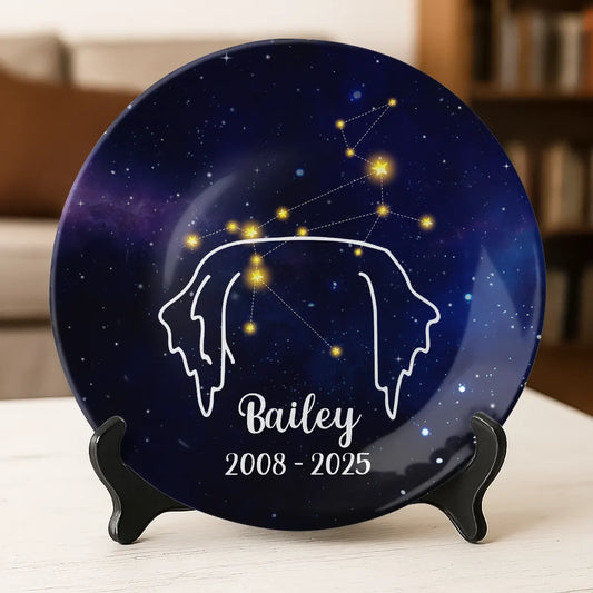 Personalized Ceramic Round Plate - Custom Pet Memorial Constellation Design-PL-LA36-HN101