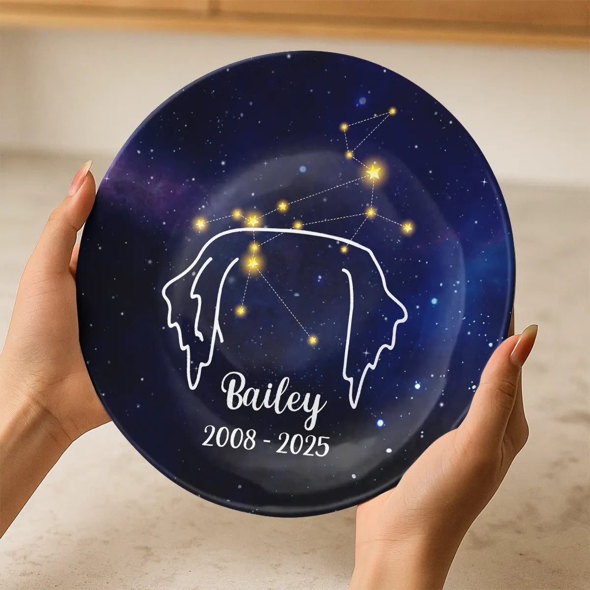 Personalized Ceramic Round Plate - Custom Pet Memorial Constellation Design-PL-LA36-HN102
