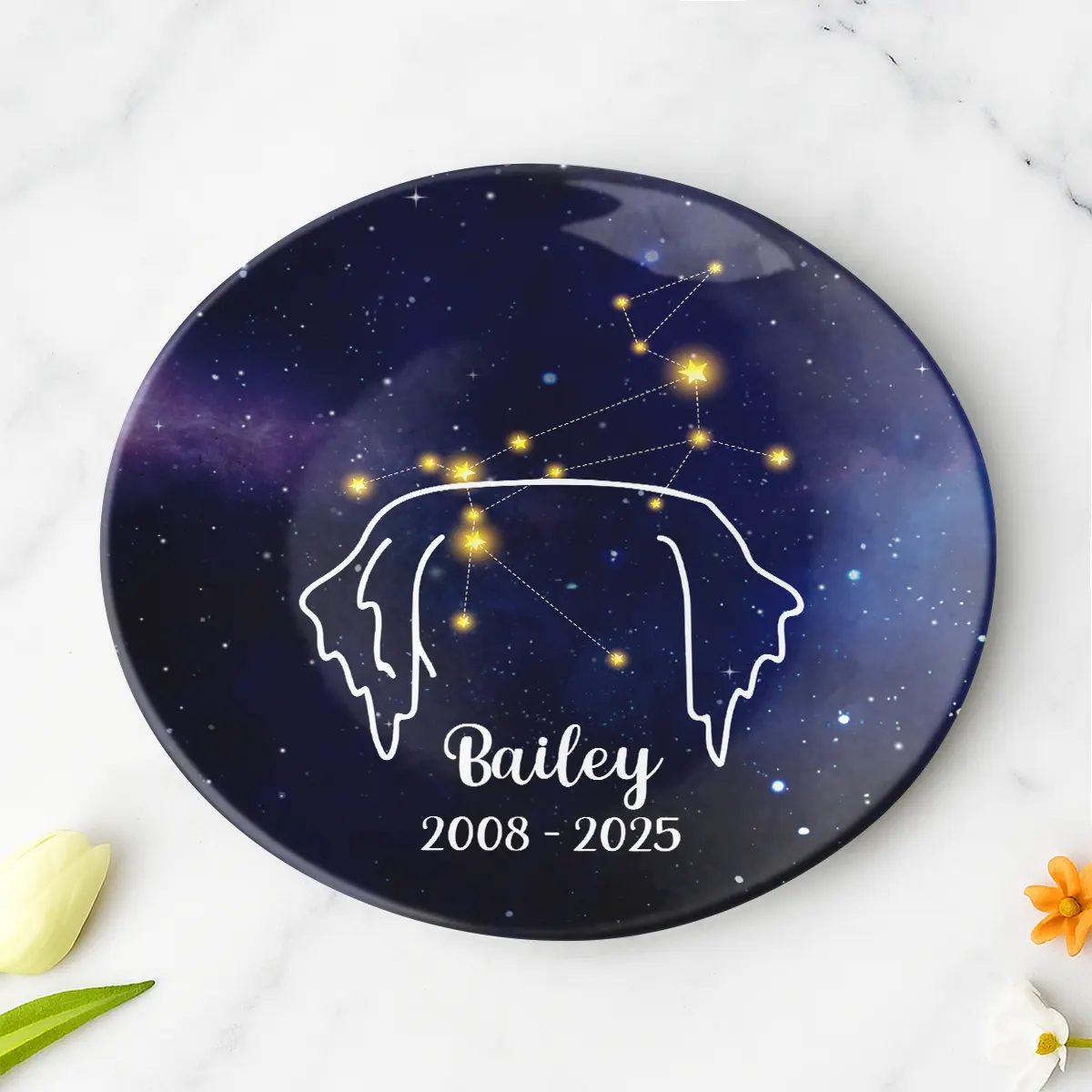 Personalized Ceramic Round Plate - Custom Pet Memorial Constellation Design-PL-LA36-HN103
