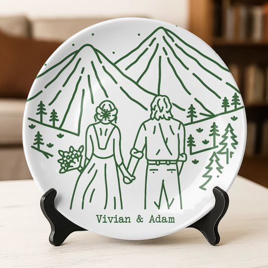 Personalized Ceramic Round Plate - Custom Wedding & Anniversary Gift for Couples-RP-NM26-TX57-web1