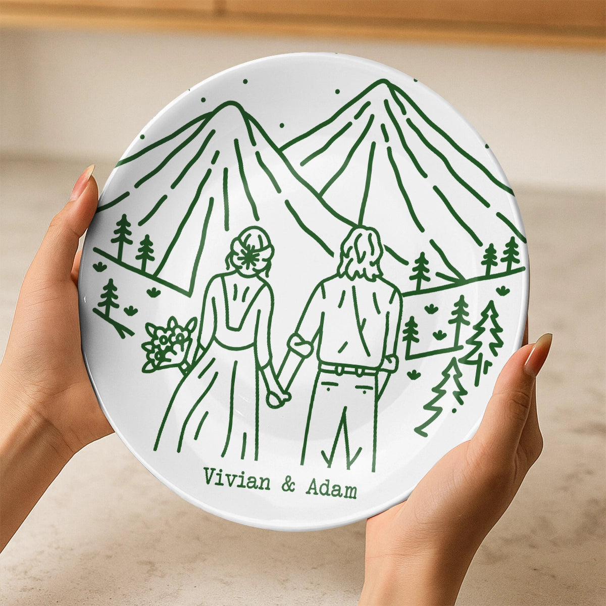 Personalized Ceramic Round Plate - Custom Wedding & Anniversary Gift for Couples-RP-NM26-TX57-web2