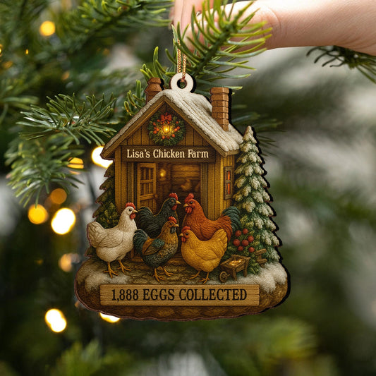 Personalized Chicken Farm Christmas Ornament - Custom Wooden Barnyard Holiday Decoration UWOCP2A-HH26-HN17081559-web1