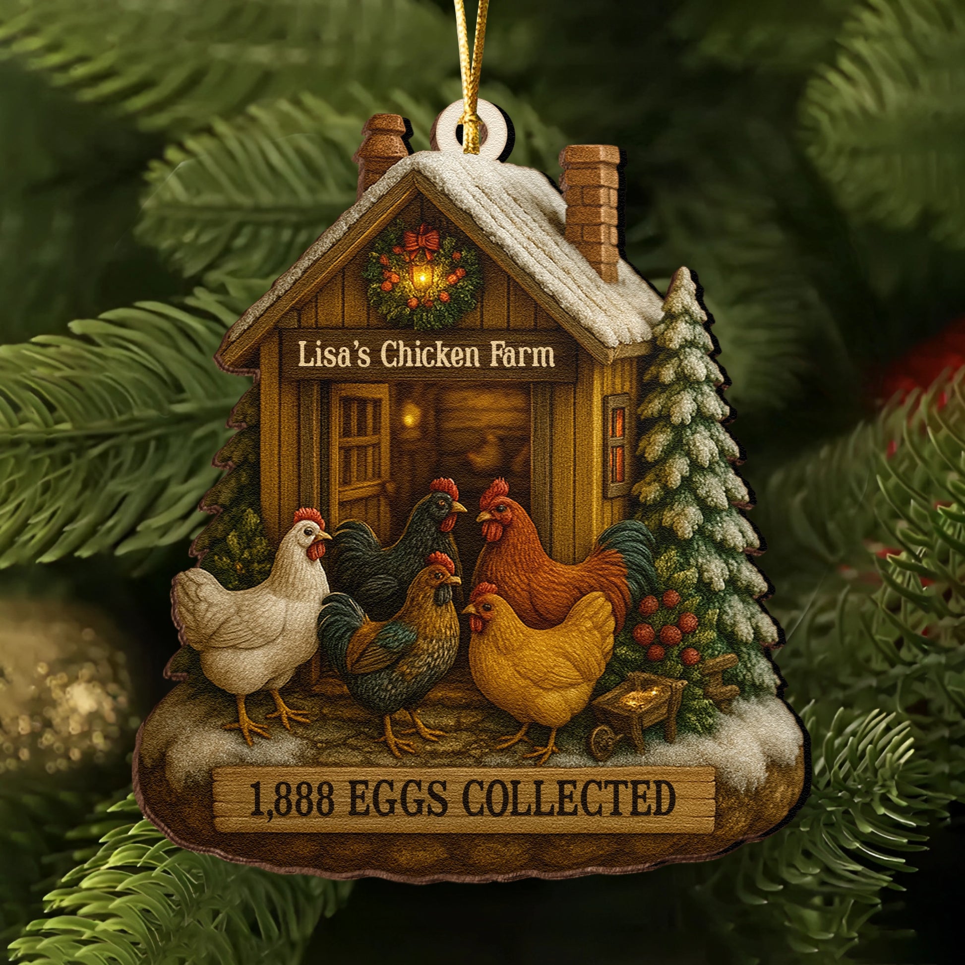 Personalized Chicken Farm Christmas Ornament - Custom Wooden Barnyard Holiday Decoration UWOCP2A-HH26-HN17081559-web2