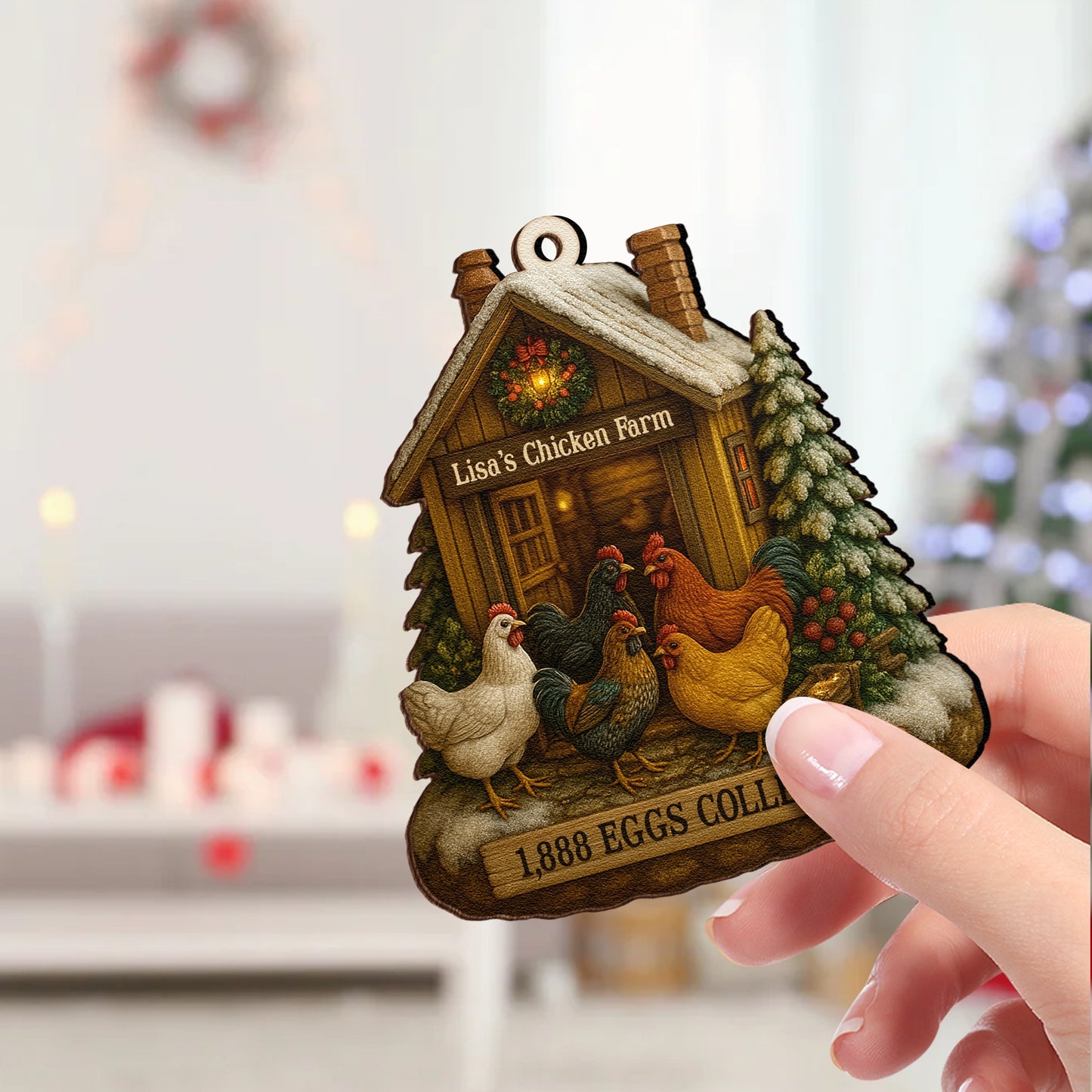 Personalized Chicken Farm Christmas Ornament - Custom Wooden Barnyard Holiday Decoration UWOCP2A-HH26-HN17081559-web3