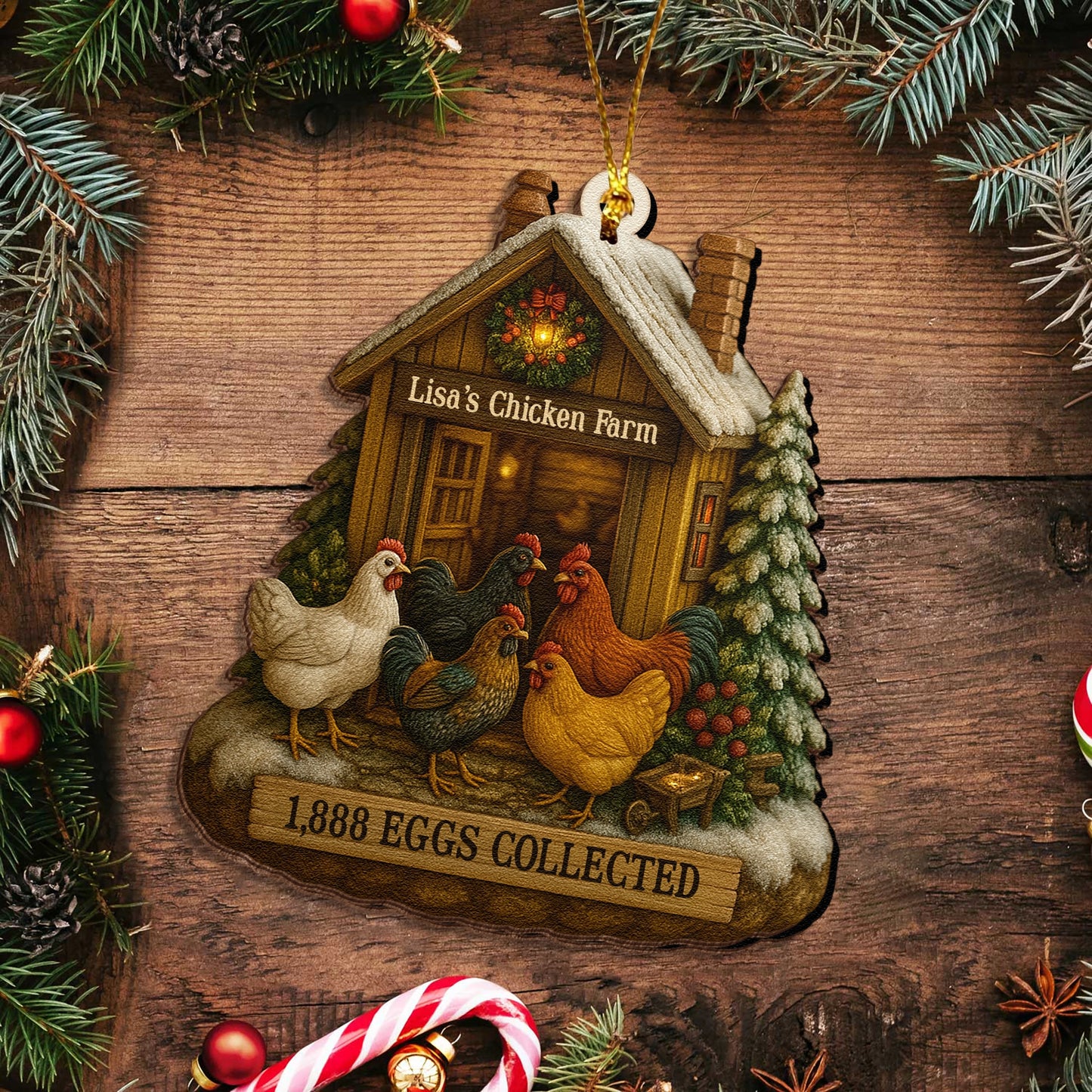 Personalized Chicken Farm Christmas Ornament - Custom Wooden Barnyard Holiday Decoration UWOCP2A-HH26-HN17081559-web4