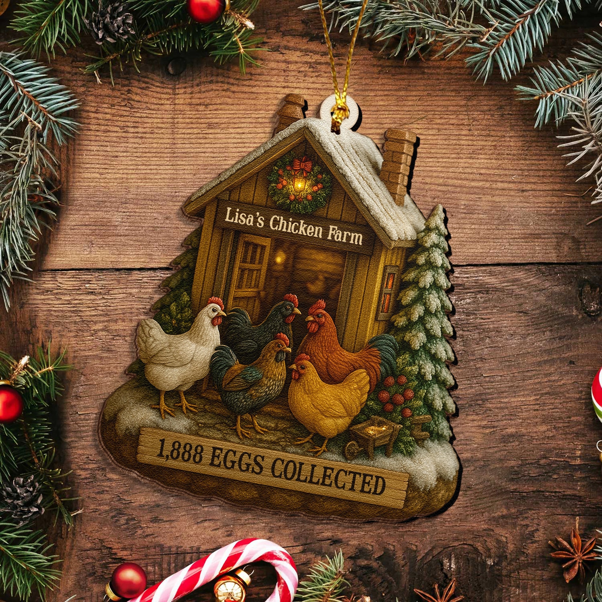 Personalized Chicken Farm Christmas Ornament - Custom Wooden Barnyard Holiday Decoration UWOCP2A-HH26-HN17081559-web4