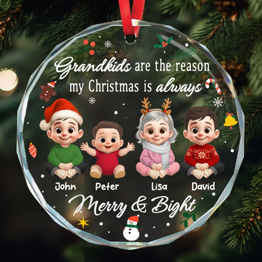 Personalized Christmas Glass Ornament with Grandkids - Custom Family Holiday Decoration-RO-HH24-YV78-web1