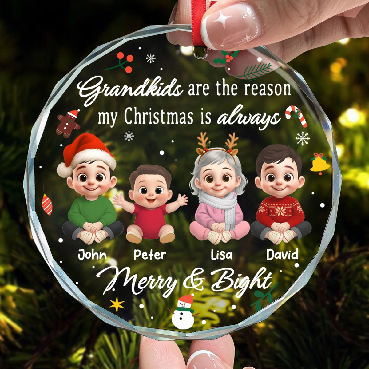 Personalized Christmas Glass Ornament with Grandkids - Custom Family Holiday Decoration-RO-HH24-YV78-web2