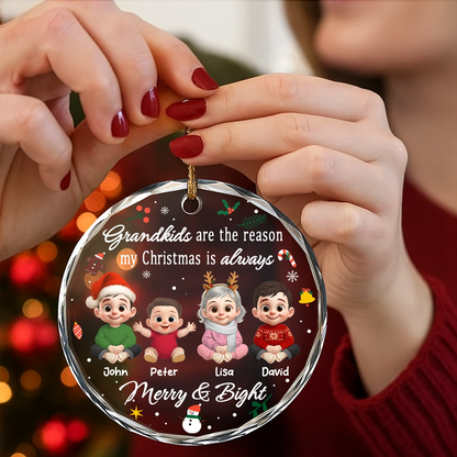 Personalized Christmas Glass Ornament with Grandkids - Custom Family Holiday Decoration-RO-HH24-YV78-web3