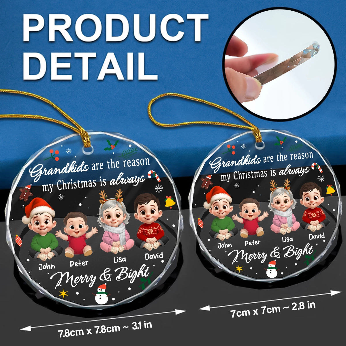 Personalized Christmas Glass Ornament with Grandkids - Custom Family Holiday Decoration-RO-HH24-YV78-web4