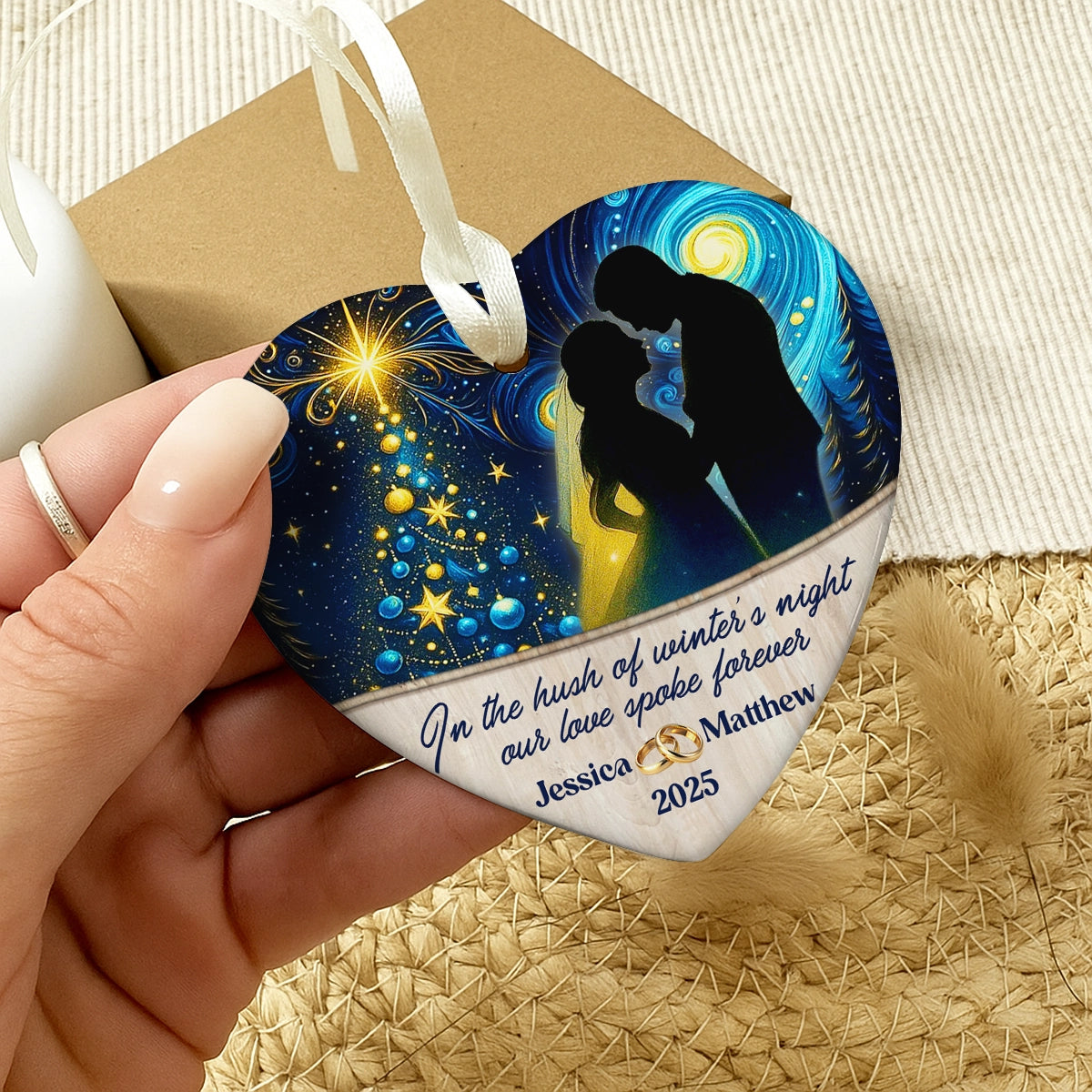 Personalized Couple Ceramic Ornament - Romantic Heart Keepsake with Names & Year-OH-HN17-TT18-Web5