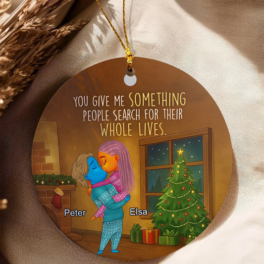 Personalized Couple Christmas Ceramic Ornament - Custom Clipart & Names-mk2
