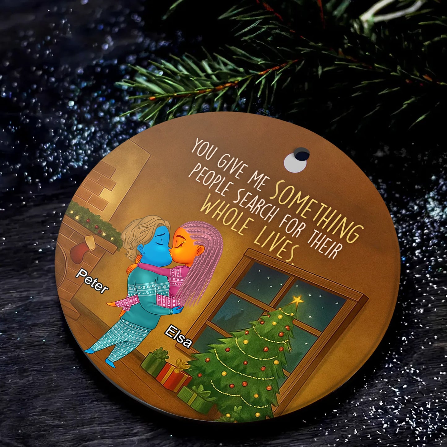 Personalized Couple Christmas Ceramic Ornament - Custom Clipart & Names-mk3