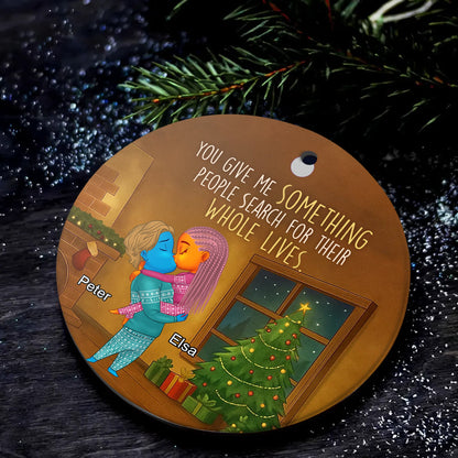Personalized Couple Christmas Ceramic Ornament - Custom Clipart & Names-mk3