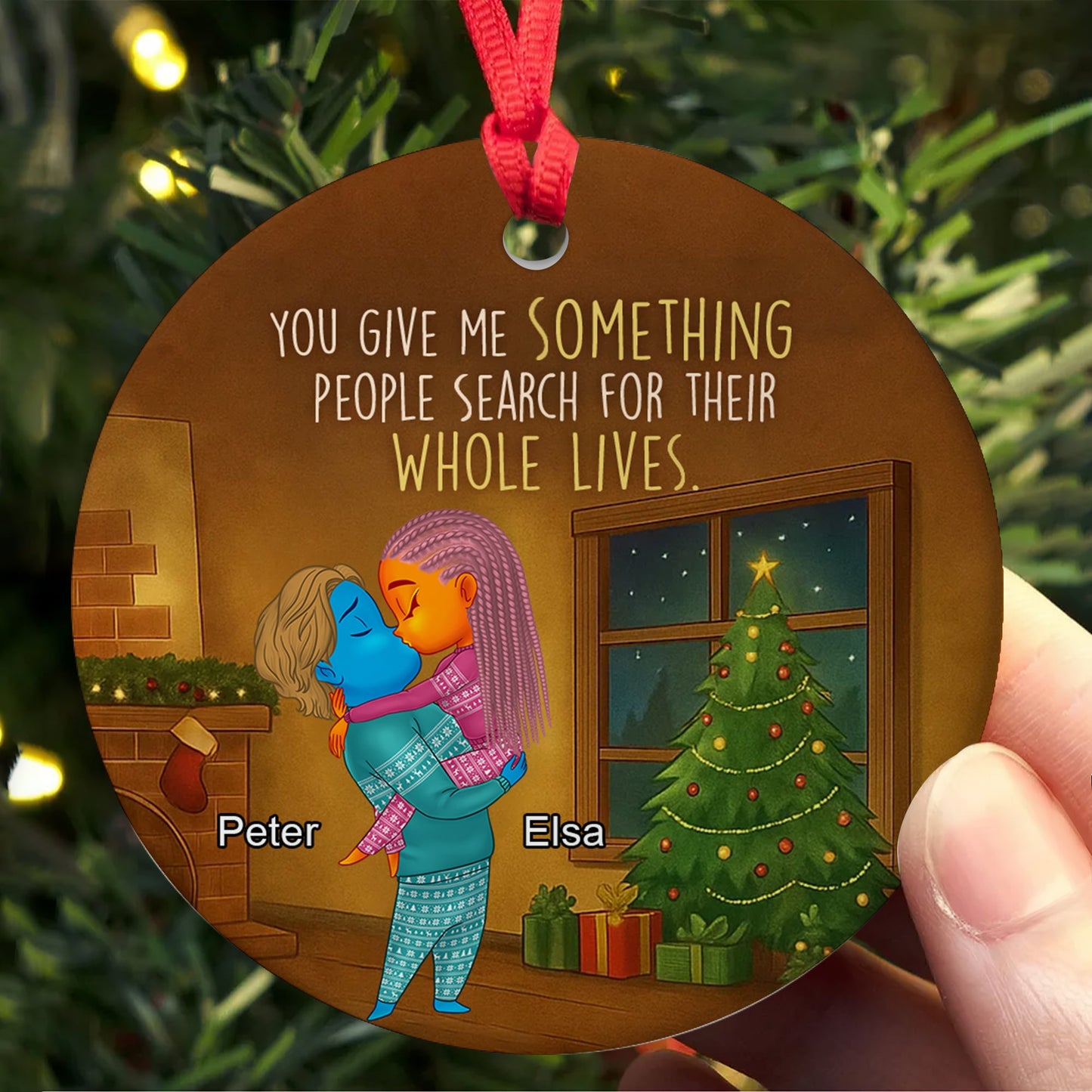 Personalized Couple Christmas Ceramic Ornament - Custom Clipart & Names-mk4