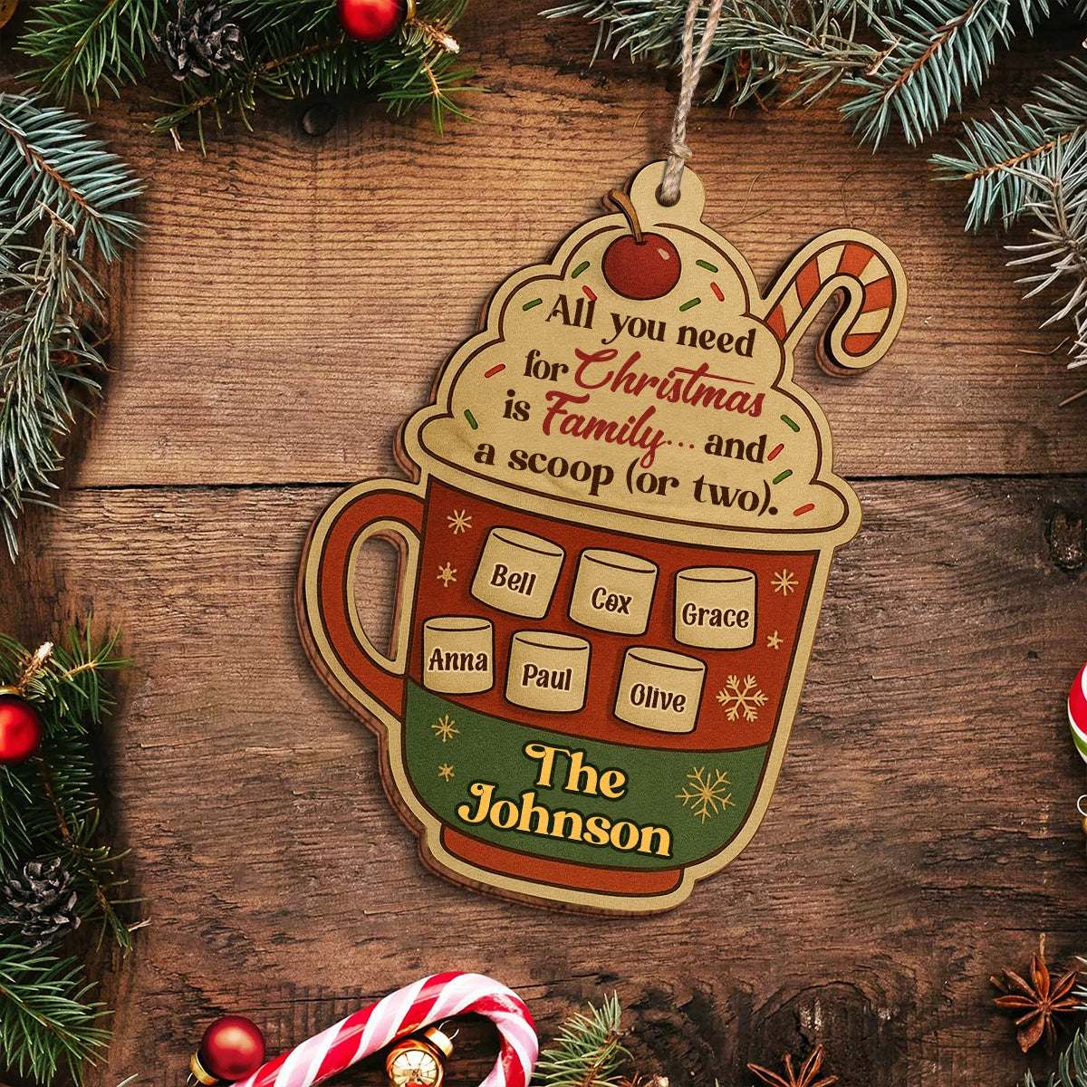 Personalized Double-Sided Wooden Ornament - All You Need For Christmas Is - Hot Cocoa Web3