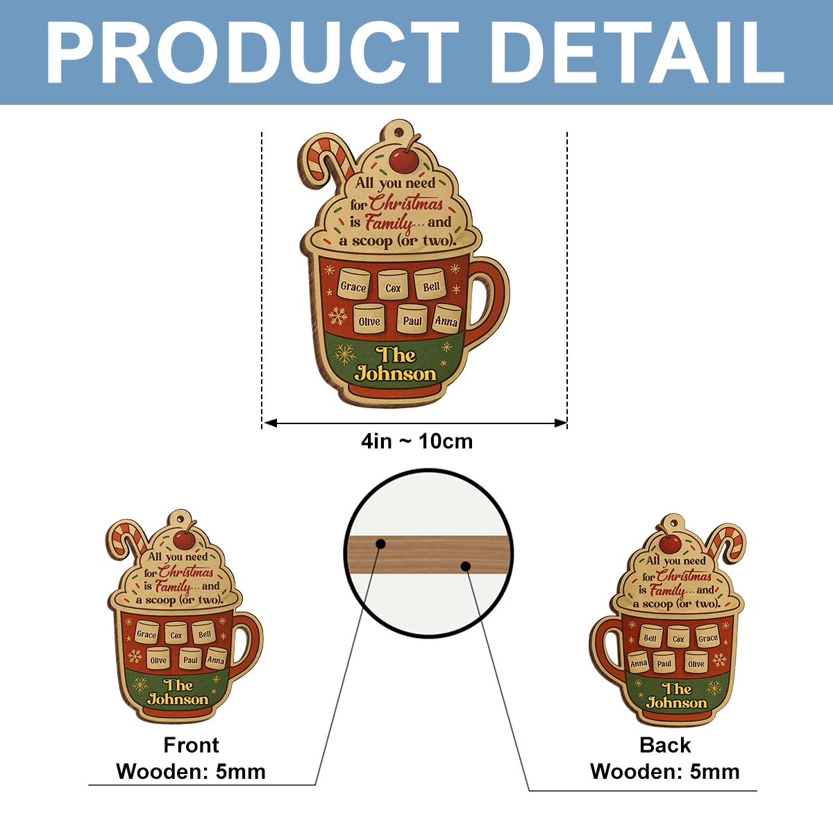 Personalized Double-Sided Wooden Ornament - All You Need For Christmas Is - Hot Cocoa Web5
