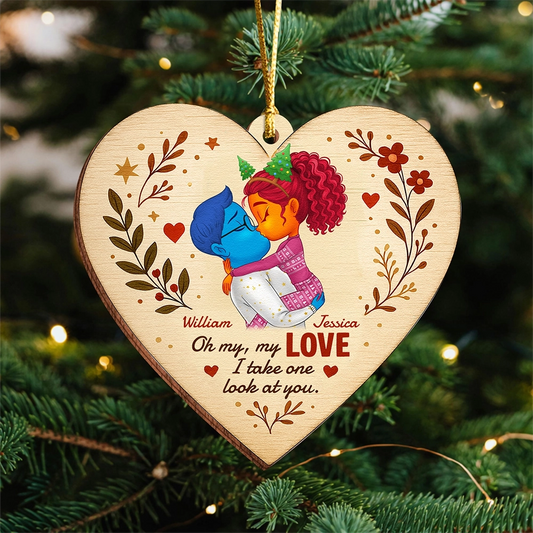 Personalized Double-Sided Wooden Ornament - "Oh My Love" Heart for Couples-UWOCPD-HN06-TT77web1