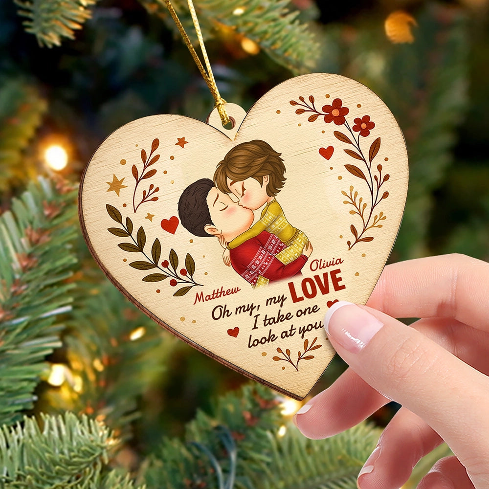 Personalized Double-Sided Wooden Ornament - "Oh My Love" Heart for Couples-UWOCPD-HN06-TT77web2