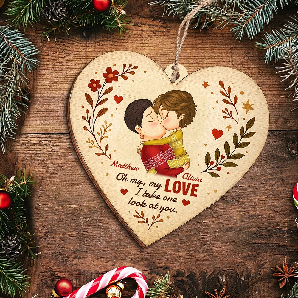 Personalized Double-Sided Wooden Ornament - "Oh My Love" Heart for Couples-UWOCPD-HN06-TT77web3