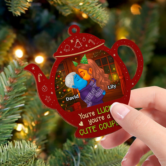 Personalized Double-Sided Wooden Ornament - Teapot Christmas Decoration for Couples-web2