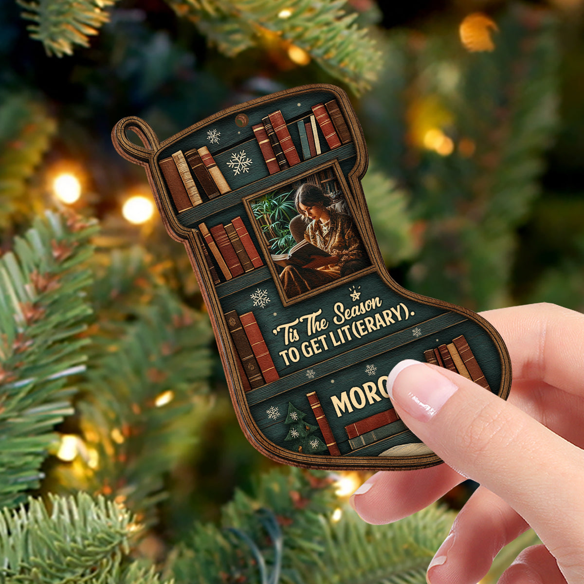 Personalized Double-Sided Wooden Ornament - Tis The Season To Get Lit(erary) - Book Lovers MK2