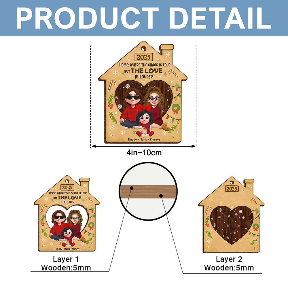 Personalized Double-Sided Wooden Ornament - Where the Chaos Is Loud but the Love Is Louder UWOCPD-HN30-TT39web5