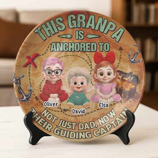 Personalized Grandpa Ceramic Round Plate - Custom Anchored to Grandkids Design-web1