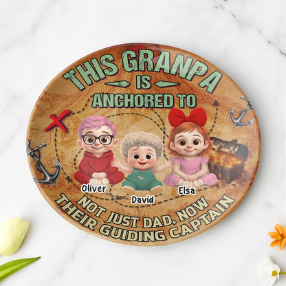 Personalized Grandpa Ceramic Round Plate - Custom Anchored to Grandkids Design-web3
