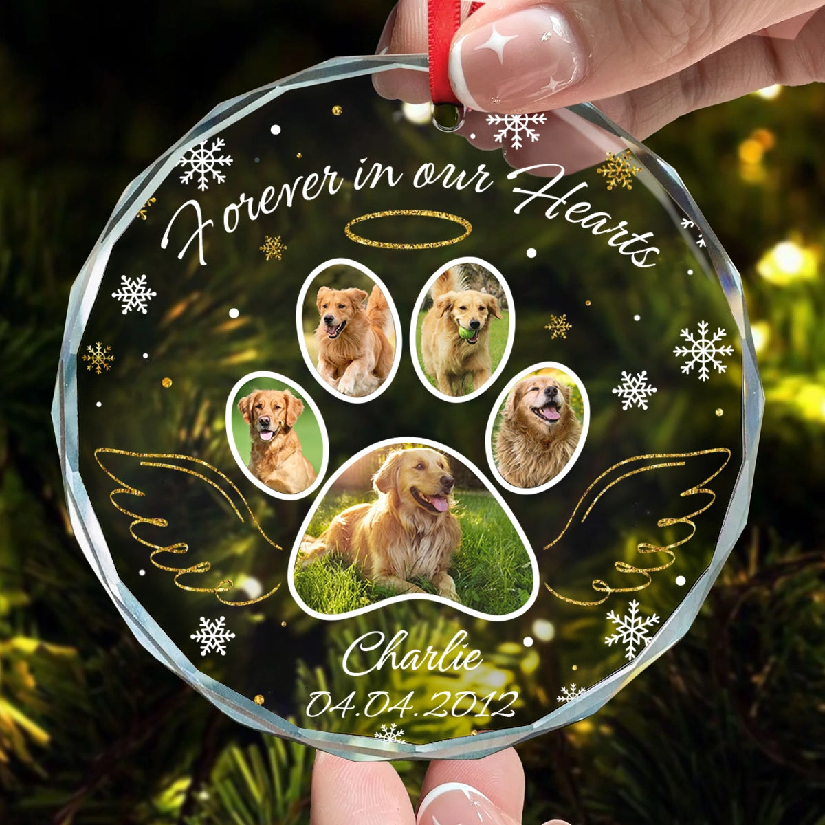 Personalized Pet Memorial Glass Ornament - Custom Photo Paw Print Keepsake for Dog Lovers-RO-KL33-YV69-web2