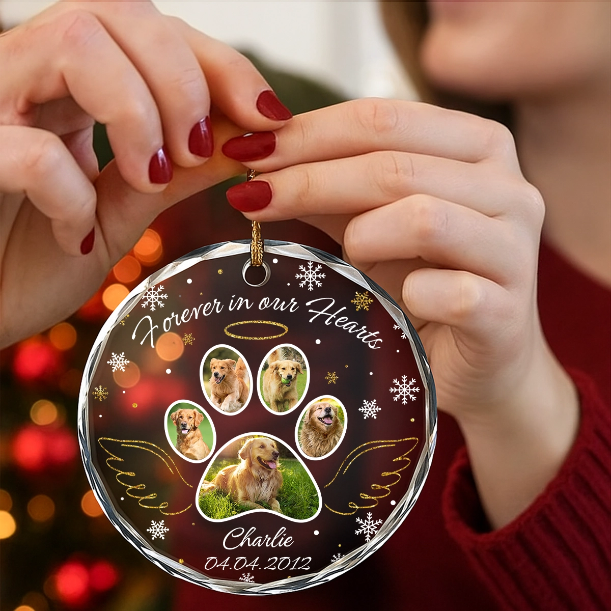 Personalized Pet Memorial Glass Ornament - Custom Photo Paw Print Keepsake for Dog Lovers-RO-KL33-YV69-web3