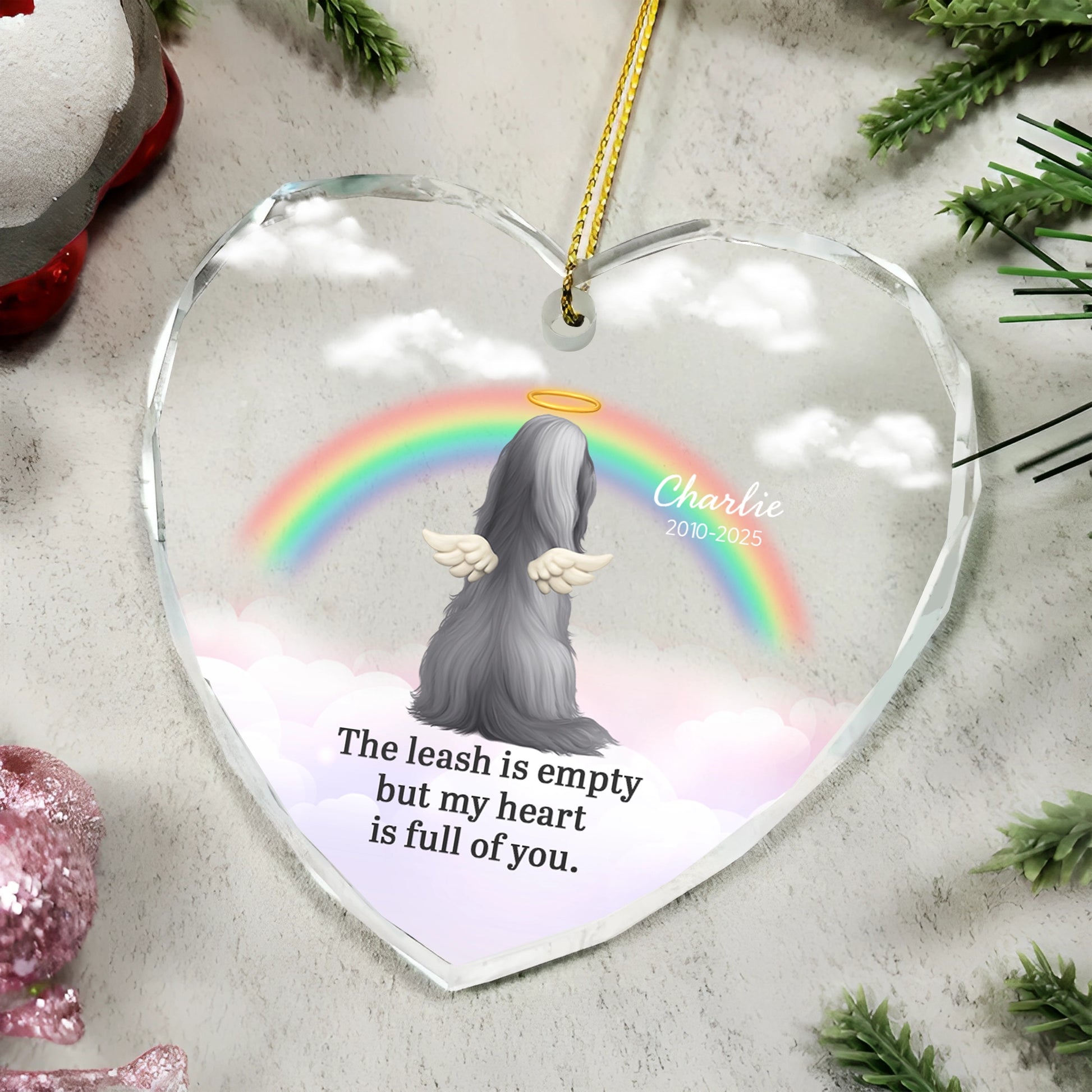Personalized Pet Memorial Heart Glass Ornament - Rainbow Bridge Keepsake-HO-NM41-TT22-web3