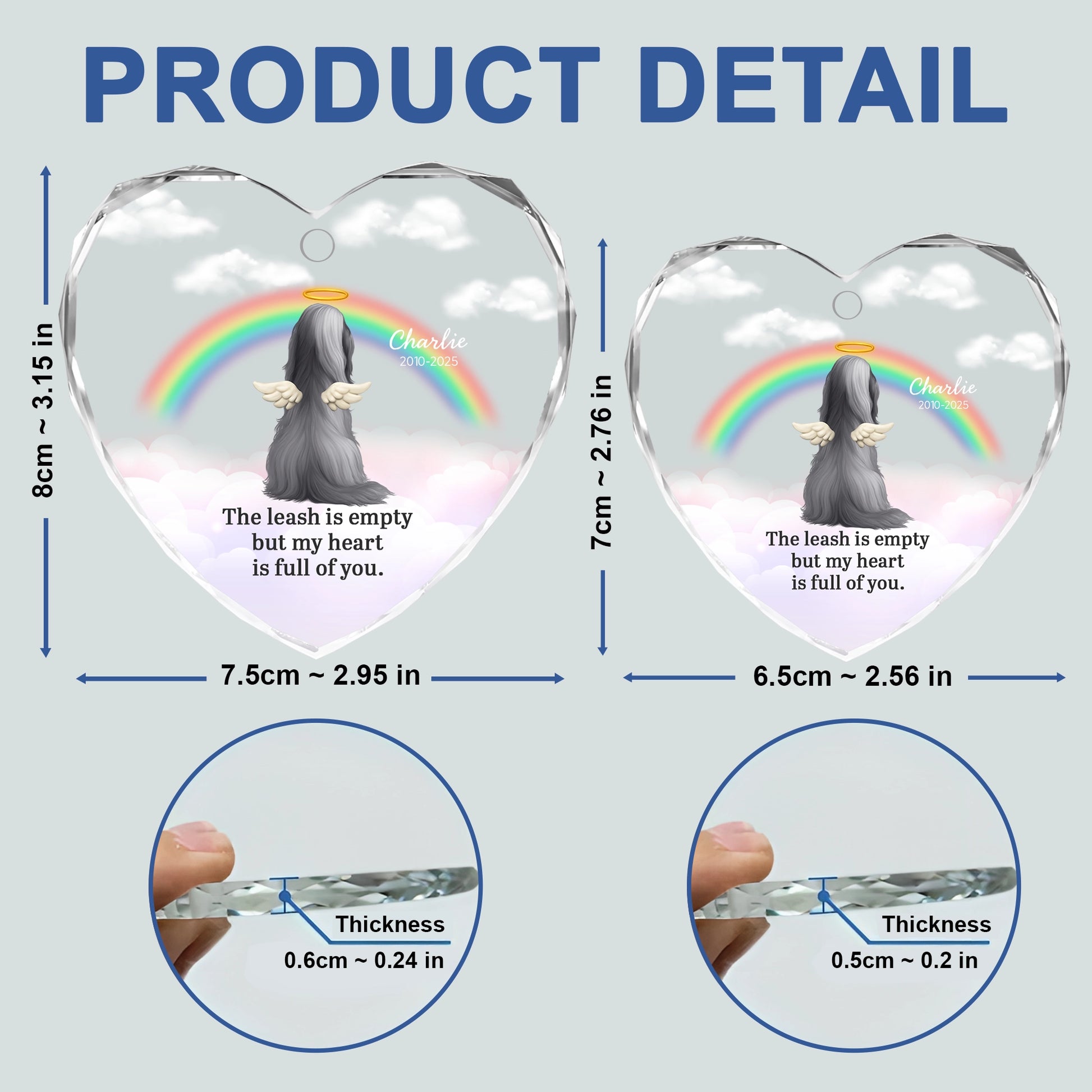 Personalized Pet Memorial Heart Glass Ornament - Rainbow Bridge Keepsake-HO-NM41-TT22-web4