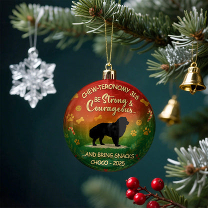 Personalized Round Ball Christmas Ornament - Chew-Teronomy 31:6 Be Strong & Courageous… and Bring Snacks - Custom Pet Silhouette, Name & Year MK_web3