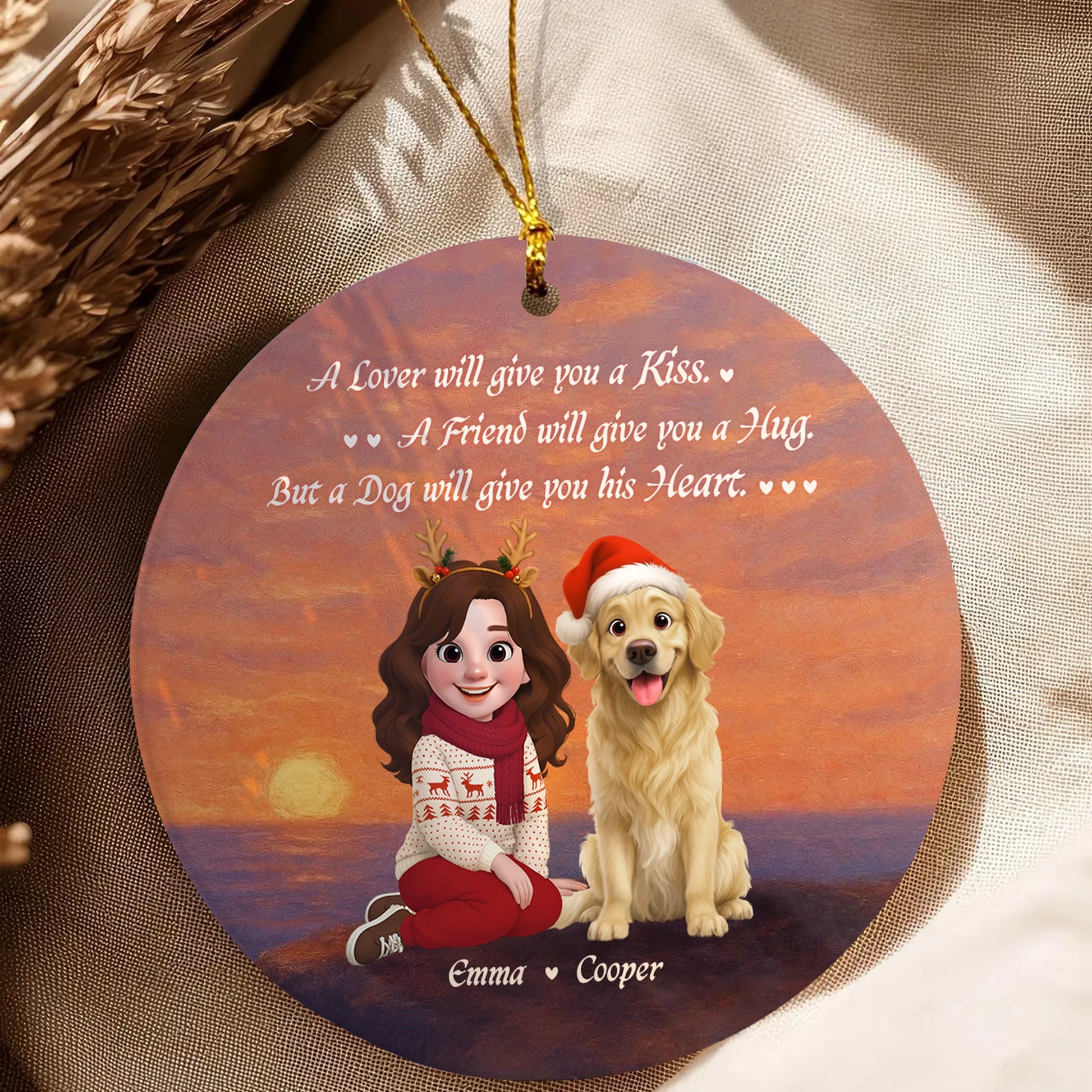 Personalized Round Ceramic Ornament - A Dog Will Give You His Heart MK_Web3