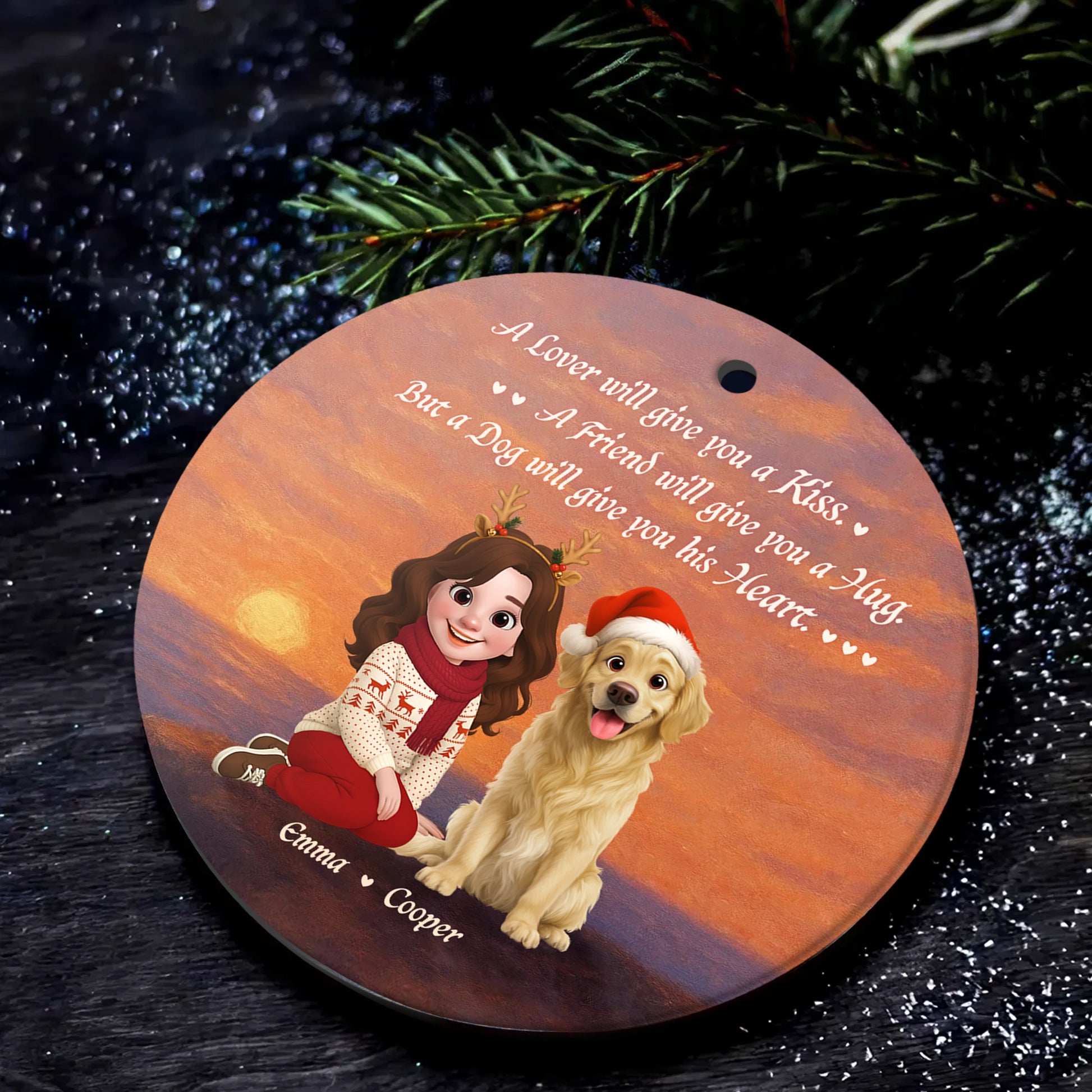 Personalized Round Ceramic Ornament - A Dog Will Give You His Heart MK_Web4