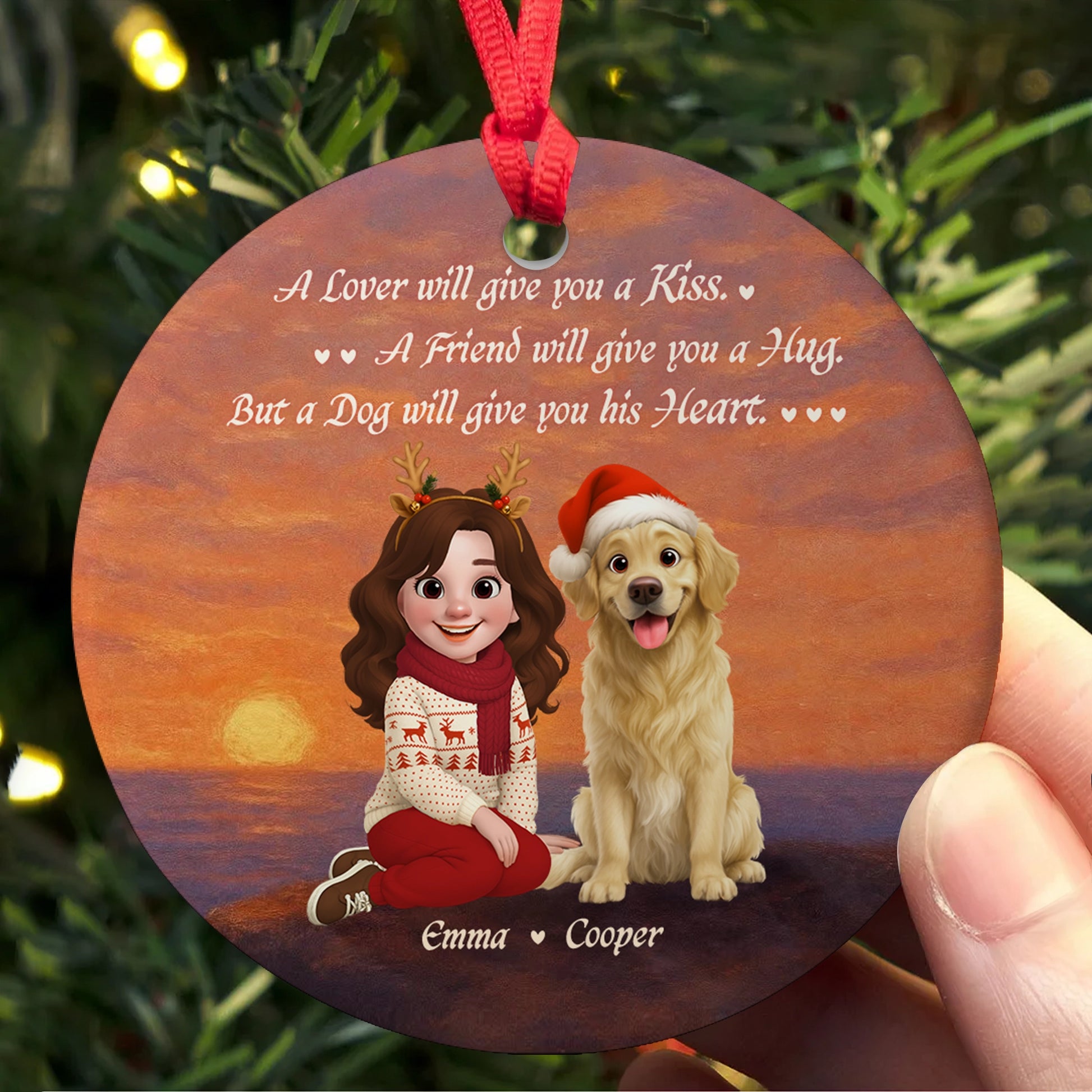 Personalized Round Ceramic Ornament - A Dog Will Give You His Heart MK_Web5
