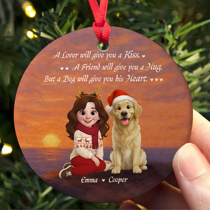 Personalized Round Ceramic Ornament - A Dog Will Give You His Heart MK_Web5