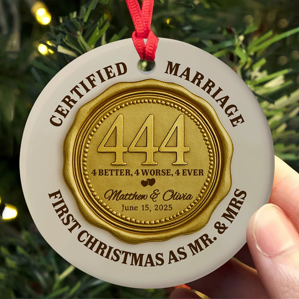 Personalized Round Ceramic Ornament - Certified Marriage, First Christmas As Mr. & Mrs OR-HN31-HN22080929web3