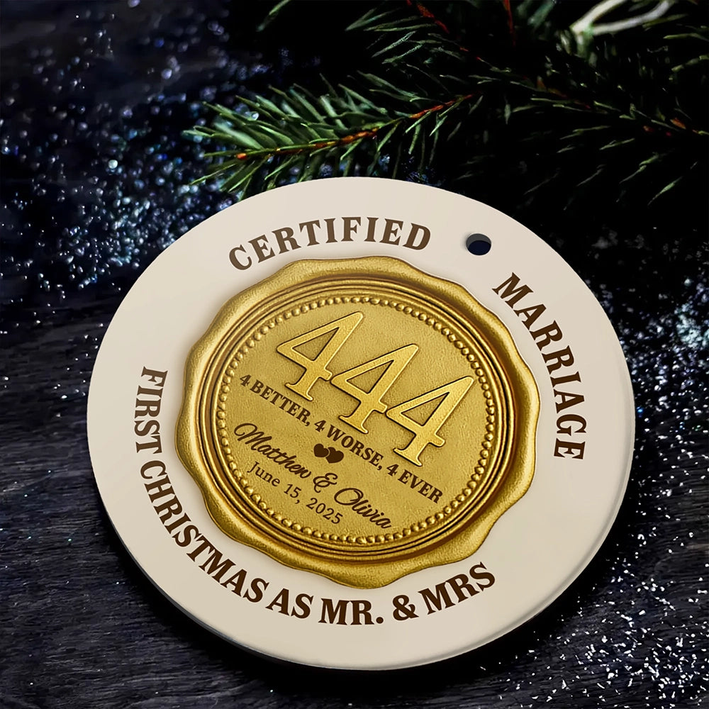 Personalized Round Ceramic Ornament - Certified Marriage, First Christmas As Mr. & Mrs OR-HN31-HN22080929web4