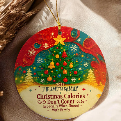 Personalized Round Ceramic Ornament - Christmas Calories Don’t Count - Holiday Tree Decoration MK_Web3