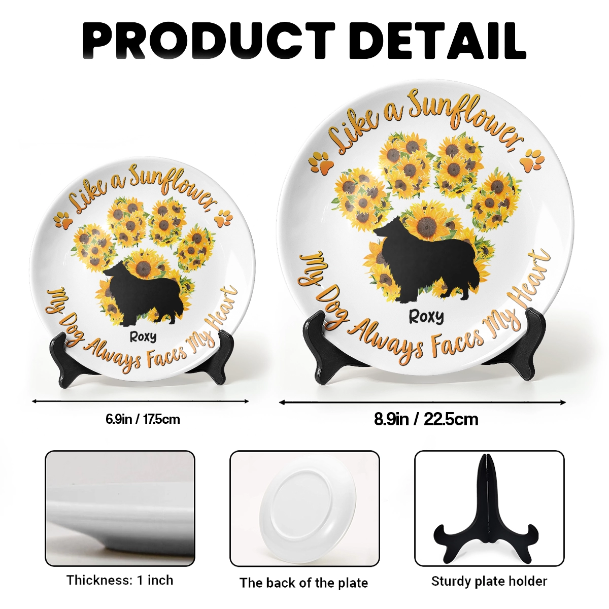 Personalized Round Plate - Like A Sunflower - Sunflower Paw Print Decorative With Pet Name Web4