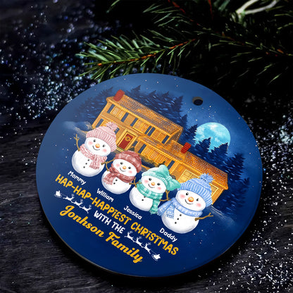 Personalized Snowman Round Ceramic Ornament - Hap-Hap-Happiest Christmas - Custom Name & Family Ornament, Holiday House Decoration web4
