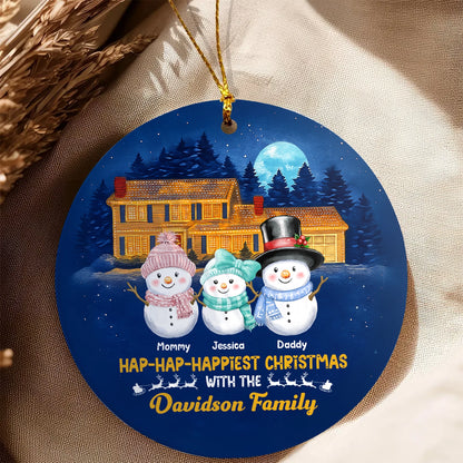 Personalized Snowman Round Ceramic Ornament - Hap-Hap-Happiest Christmas - Custom Name & Family Ornament, Holiday House Decoration web5