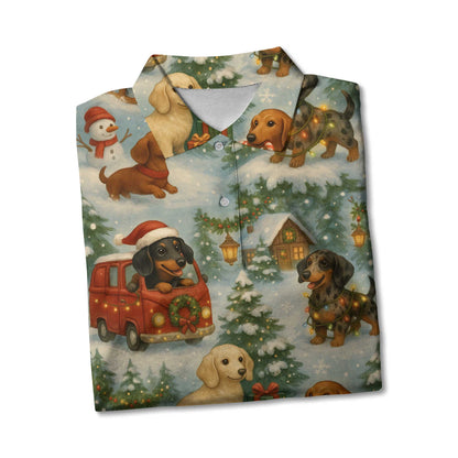 Vintage Christmas Winter Snow Landscape Pattern Polo, Dachshund T Shirt, Wiener Dog T Shirt